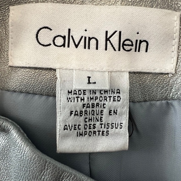 Calvin Klein Women’s 100% Leather 3/4 Sleeve Silver Jacket Size L - Picture 7 of 9